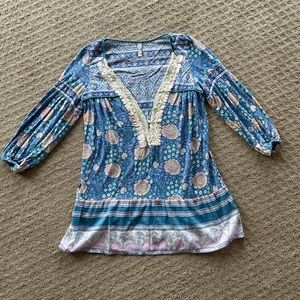 Free people ruffled floral tunic top shirt S